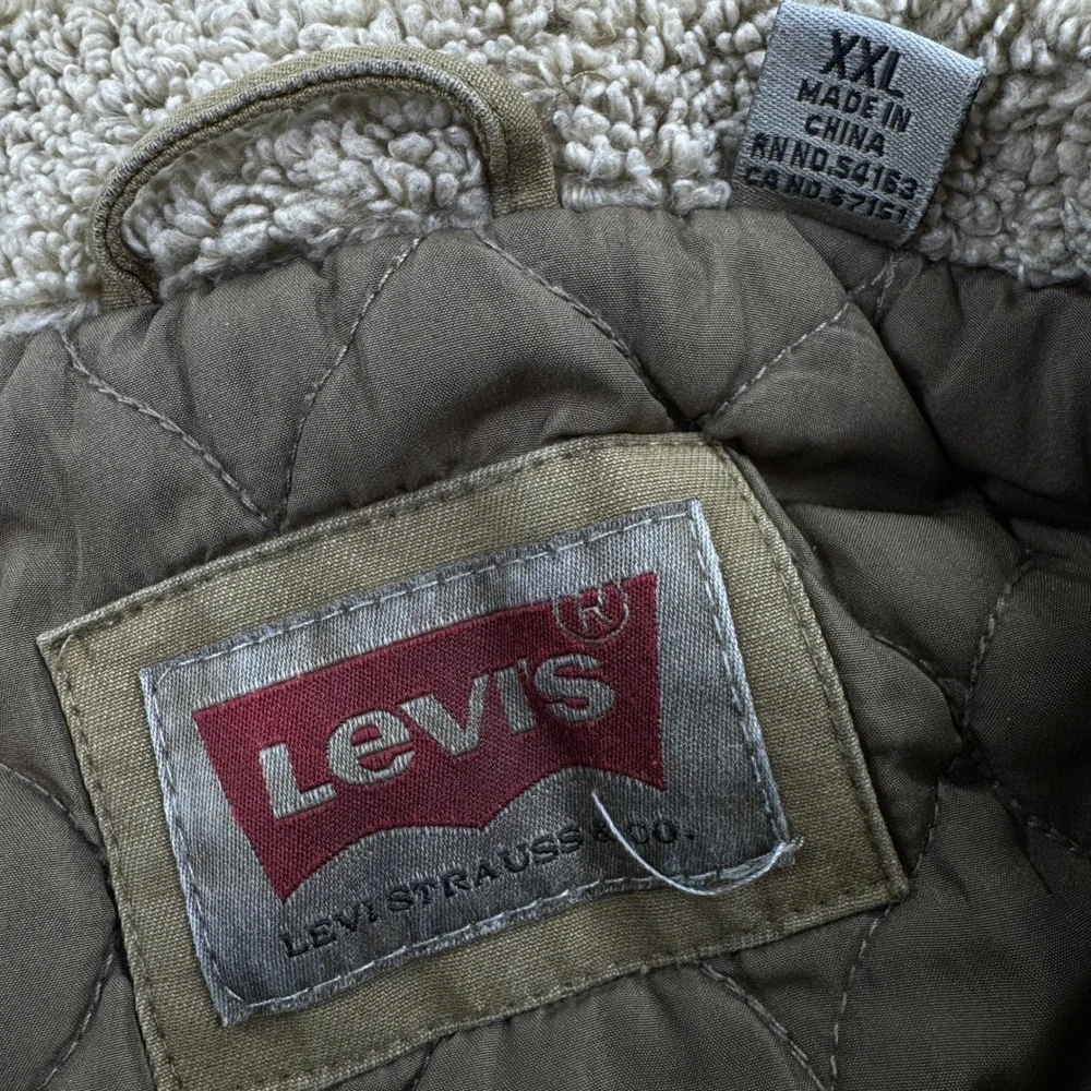 Levi's Men's Sherpa Collar Canvas Field Jacket Khaki XXL Quilted Lined Workwear